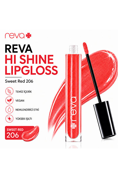 REVA Shimmering Lip Gloss - Hi-Shine Lip Gloss Sweed Red - No: 206 - Vegan & ...