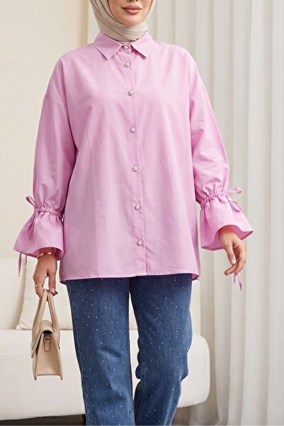 Modamorfo Shirt with Gathered Sleeves and Pleated Back - Pink