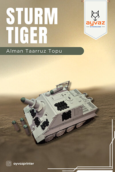 ayvazprinter STURMTIGER 1/35 Ölçek, 10x18x8 cm Boyutlu, Hareketli Palet Siste...