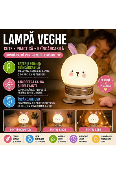 SMARTECH Lampă de noapte cu baterie 300mAh, autonomie 5 ore, portabilă, albă