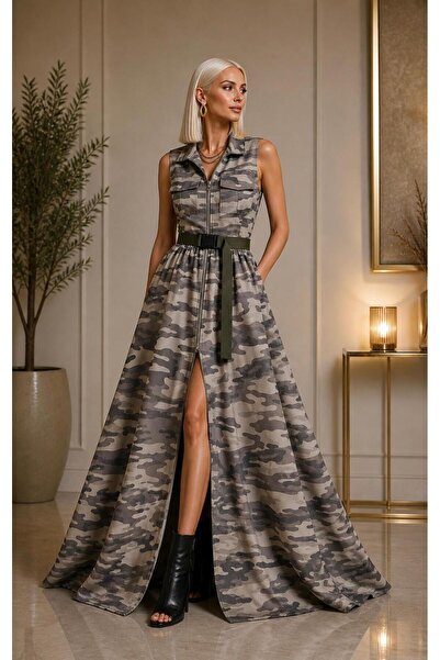 ALYEL NAKER Camouflage Print Maxi Stylish/Casual Dress with Utility Detailing...
