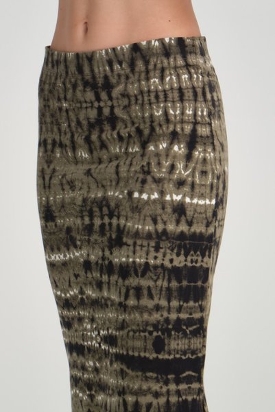 Kallisto Green Patterned Cotton Maxi Skirt with Slits on Both Sides