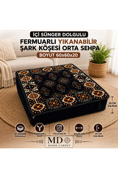 mdhomecarpet Otantik Şark Köşesi Lacivert Orta Sehpa 60x60 cm 20 CM Yükseklik...