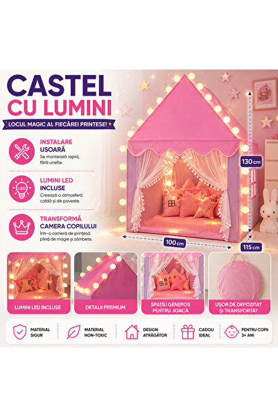 SMARTECH Cort de joacă pentru fete cu lumini LED, ferestre, interior/exterior...