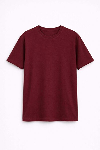 VAMOSCLO Kısa Kollu Boxy Fit Tişört Bordo
