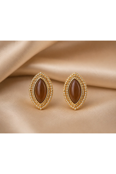 Selay Accessory Vintage Oval Stone Earrings / Tarnish-Resistant Steel