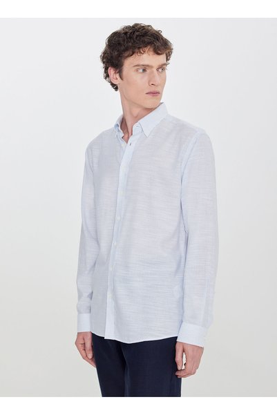 ALTINYILDIZ CLASSICS Beyaz - Mavi Erkek Düğmeli Tailored Fit Kareli Gömlek AC...