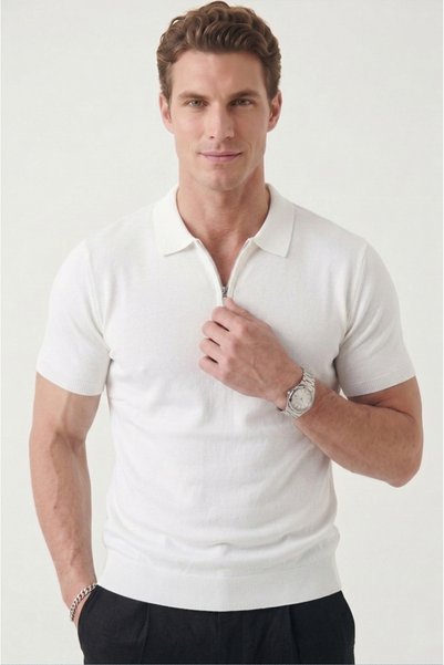 DeepSEA Men's White Slim Fit Breathable Cotton Polo Neck T-Shirt Slim Fit Lycra Knitwear T-Shirt 2505001
