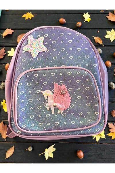Pravalia Magica Rucsac magic cu unicorn - Mov - Design 3D cu paiete și imprim...