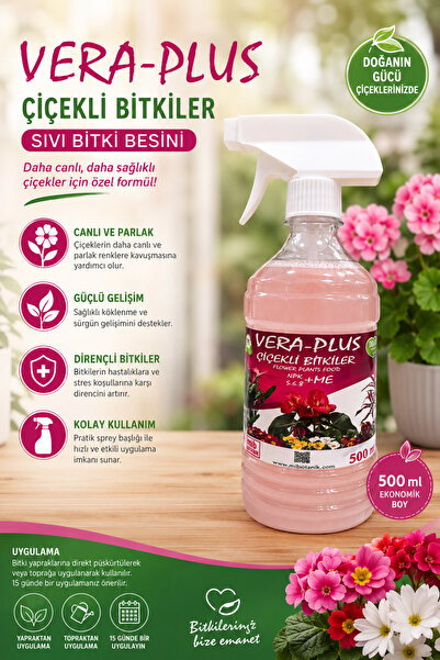 MF Botanik VERA-PLUS ÇİÇEKLİ BİTKİLER İÇİN ÖZEL SPREY SIVI BİTKİ BESİNİ 500 ML