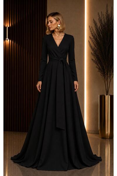 SERAVENZA COUTURE Maxi Boy Double-Breasted Stylish Crepe Dress with Closed Be...