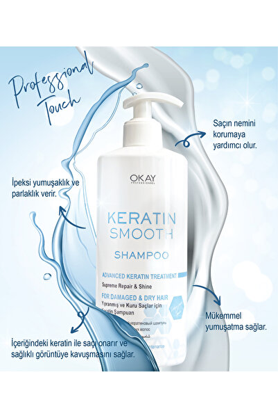 OKAYPROFESSIONNEL KERATIN SMOOTH Şampuan 500ml (Yıpranmış Saçlar İçin Yenileyici ve Koruyucu Bakım)