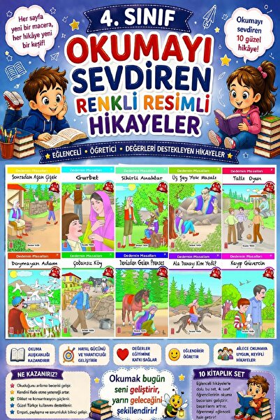 Ata Yayıncılık 4.Sınıf Okumayı Sevdiren Renkli Resimli Hikayeler 6 - 10 Kitap