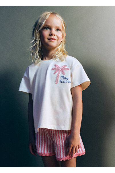 MANGO Baby Sırtı açık nakışlı palmiye desenli camiseta