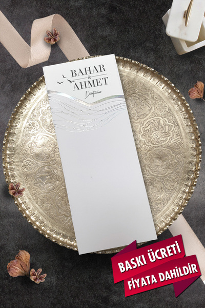 Cem Davetiye Düğün Nişan Nikah Kına Davetiyesi 3328 (100 ADET) Baskı Dahil
