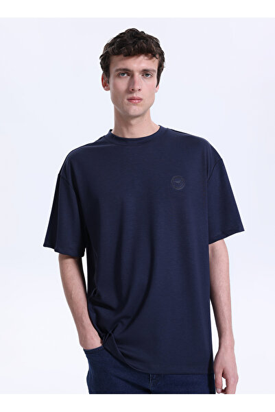 Mustang Lacivert Erkek Relaxed Baskılı T-Shirt M6SM-TST1543