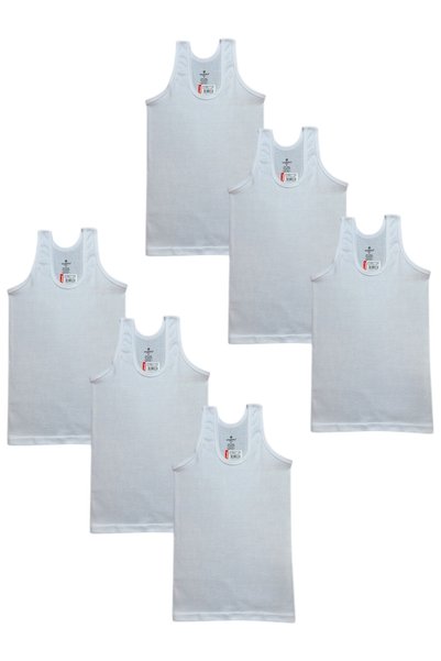 Ceylanoğlu 6-Piece White Ribbed Boys' Singlet