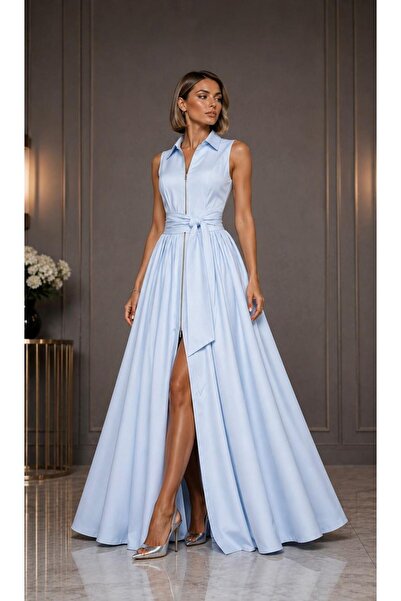 SERAVENZA COUTURE Maxi Boy Zipper Closure Stylish Event Dress with Removable ...
