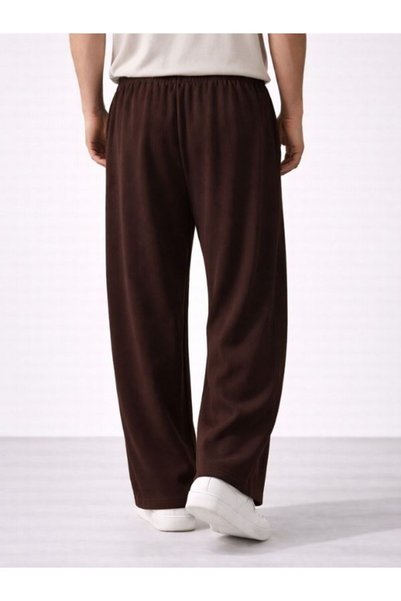 EXPECTED Men's Brown Ottoman Fabric Lace-Up Pocket Baggy Pants Casual Comfortable Summer Sweatpants
