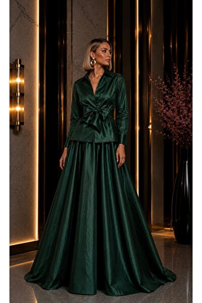 SERAVENZA COUTURE Long Sleeve Mobile Belted Double-Breasted Shirt & Maxi Skir...