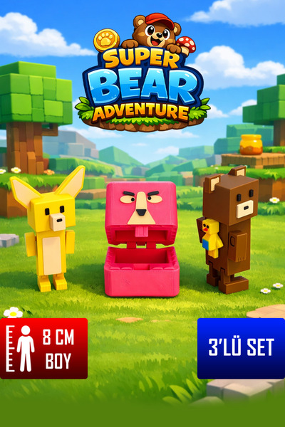 YAGLİZ Super Bear Adventure Ayı, Tilki ve Tavşan Figür Seti – Tüm Eklemleri H...