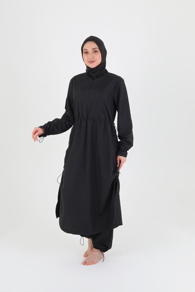 Rosto Fashion Ayarlanabilir Stoperli Tam Kapalı Tesettür Mayo Siyah 3 Parça T...