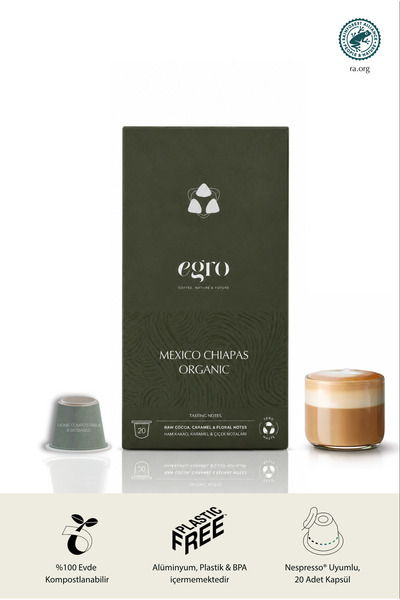 EGRO Mexico, Chiapas Organic - Nespresso® Uyumlu I 100% Kompostlanabilir Kaps...
