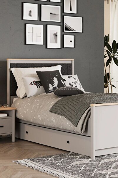 Palmera Lagom Modern MDF Karyola - Döşemeli Başlık Buz Gri - Sağlam Gövde