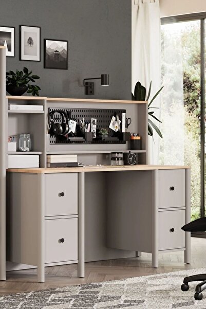 Palmera Lagom Geniş Çalışma Masası - Buz Gri - USB Portlu - Çekmeceli
