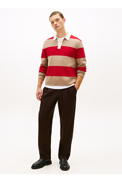 Tommy Hilfiger Kırmızı-Bej Erkek Triko Kazak MW0MW416510AB_FULL MILANO LS POLO