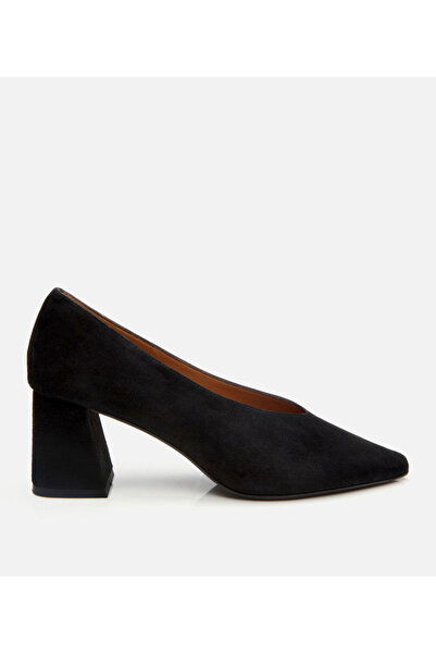 Hotiç Women's Suede Leather Black Thick Heeled Shoes