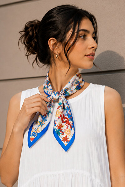 AFVENTE Sea Pattern Blue-Orange Soft Bandana Scarf 50X50 cm