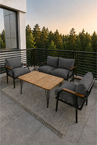 UFUK HOME Linda 211 Masalı Gri Fermuarlı Bahçe Balkon Takımı, Cafe, Salon - M...