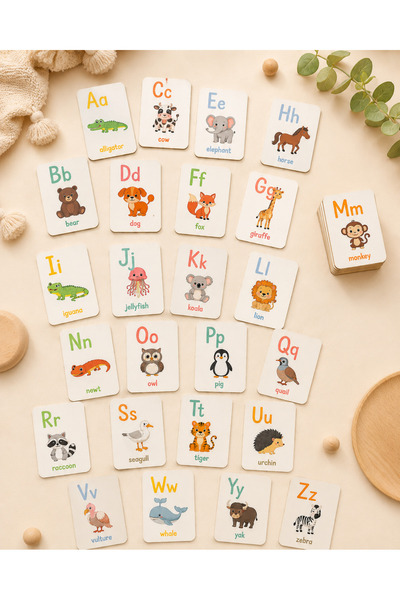 karbonsoft Ahşap Ingilizce Alfabe Kartları - Alfabe Ingilizce Eğitim Seti Ingilizce Öğrenme Kartları Montessori