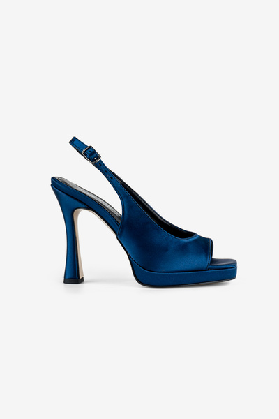 ALTIN TOPUK Pantofi cu toc cu platformă din satin bleumarin pentru femei