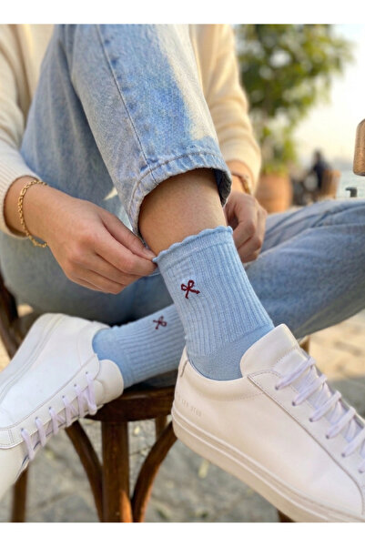 İpeksi Women's Embroidery Detailed Cotton College Socks