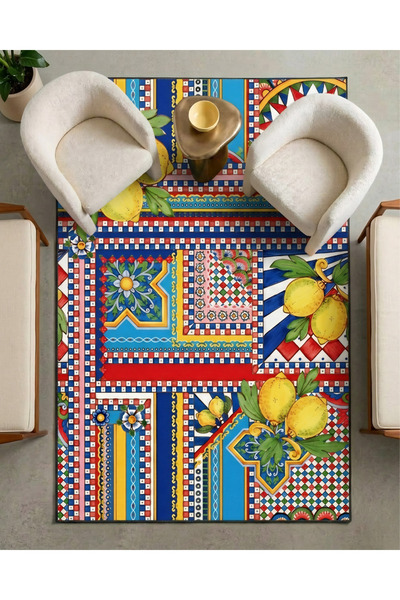 Rugs Modern Halı Limon Desenli Karışık Renkli Çiçekli Floral Geometrik Modern...