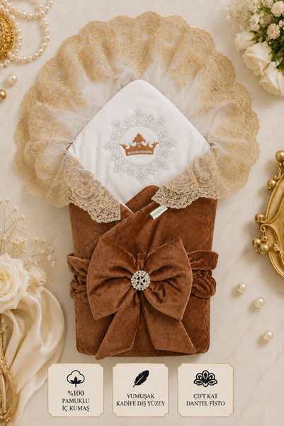 Tomuycuk Dantelli Taçlı Bebek Kundağı Unisex Bebek Dış Kundak Battaniyesi Has...