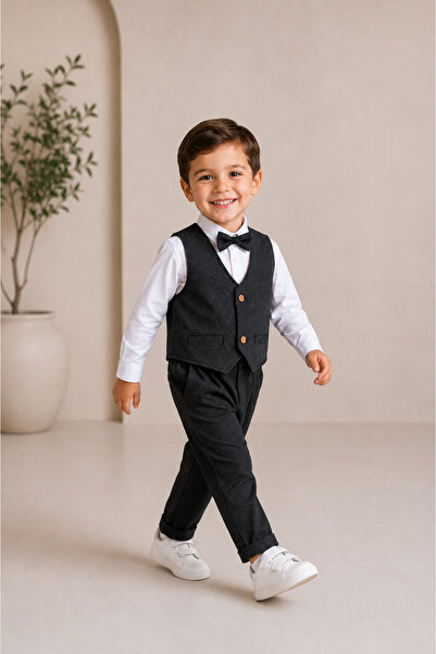 tinytrends Costum pentru băieți și copii, cu vestă, în dungi, pentru ziua spe...