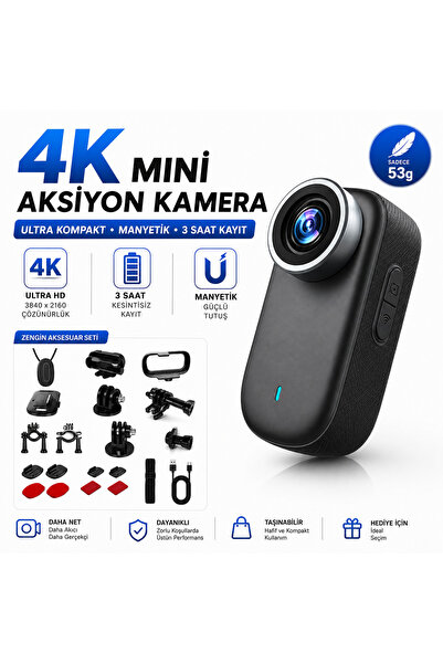 TARÇIN Teknomie 4K Mini Aksiyon Kamera Ultra HD – Manyetik Gövde, WiFi Bağlan...