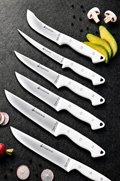 Sürmene Series Kitchen Knife Set Meat Bread Vegetable Salad Fillet Knife Set of 6 White (MFT-028)