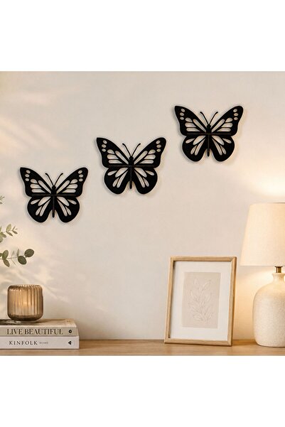 Decorative Butterfly Wall Ornament | 3 Pcs Black MDF Wood Wall Decor | Modern and Minimalist Design