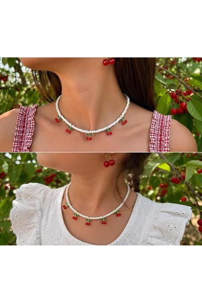 Karlay Women's 5-Piece Cherry Figured White Design Necklace