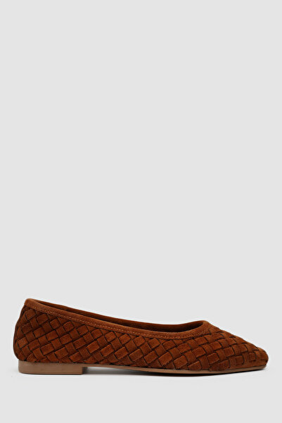 TOGO Tan Genuine Leather Suede Women's Ballet Shoes [060262]