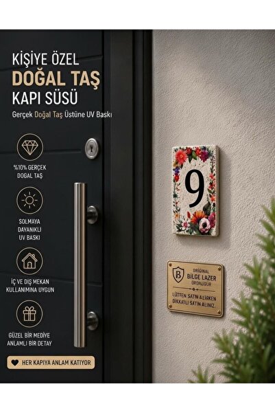 Bilge Lazer Bilge Stone Decor Doğal Taş Kapı Numarası, Uv Baskılı Kapı Numara...