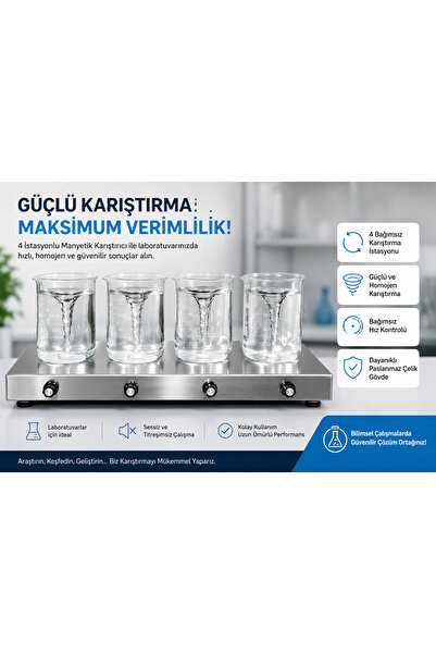 GMSMAK Manyetik Karıştırıcı 4 Adet Karıştırma Kapasitesi 4 Adet 6x20 Mm Manye...