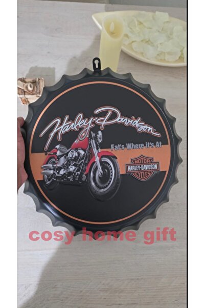 Metal Kabartmalı Duvar Plaka Kapak Tablo 35 Cm Çap Cafe Bar Retro Dekorasyon Kapak Harley motor