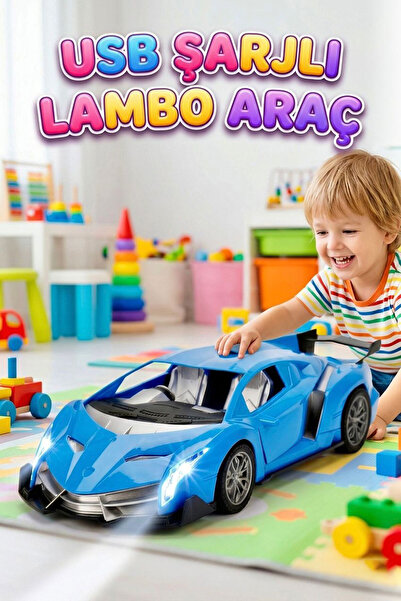 Tıfıl Toys 1:18 Ölçek USB Şarjlı Işıklı Fonksiyonel Mavi Lambo Oyuncak Araç Mavi