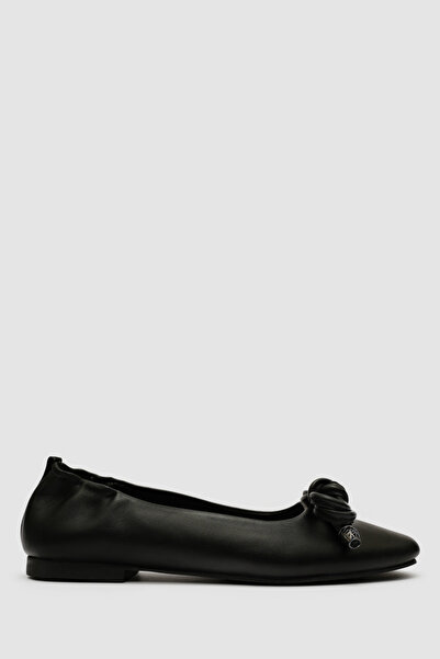 TOGO Black Genuine Leather Women's Ballet Shoes [060260]