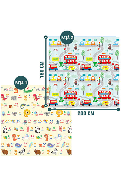 figga Covor de joaca FiGGA® pentru copii, 200 x 180 cm, Spuma protectie, Termoizolant, 2 fete, Interactiv si Educativ, Print 06